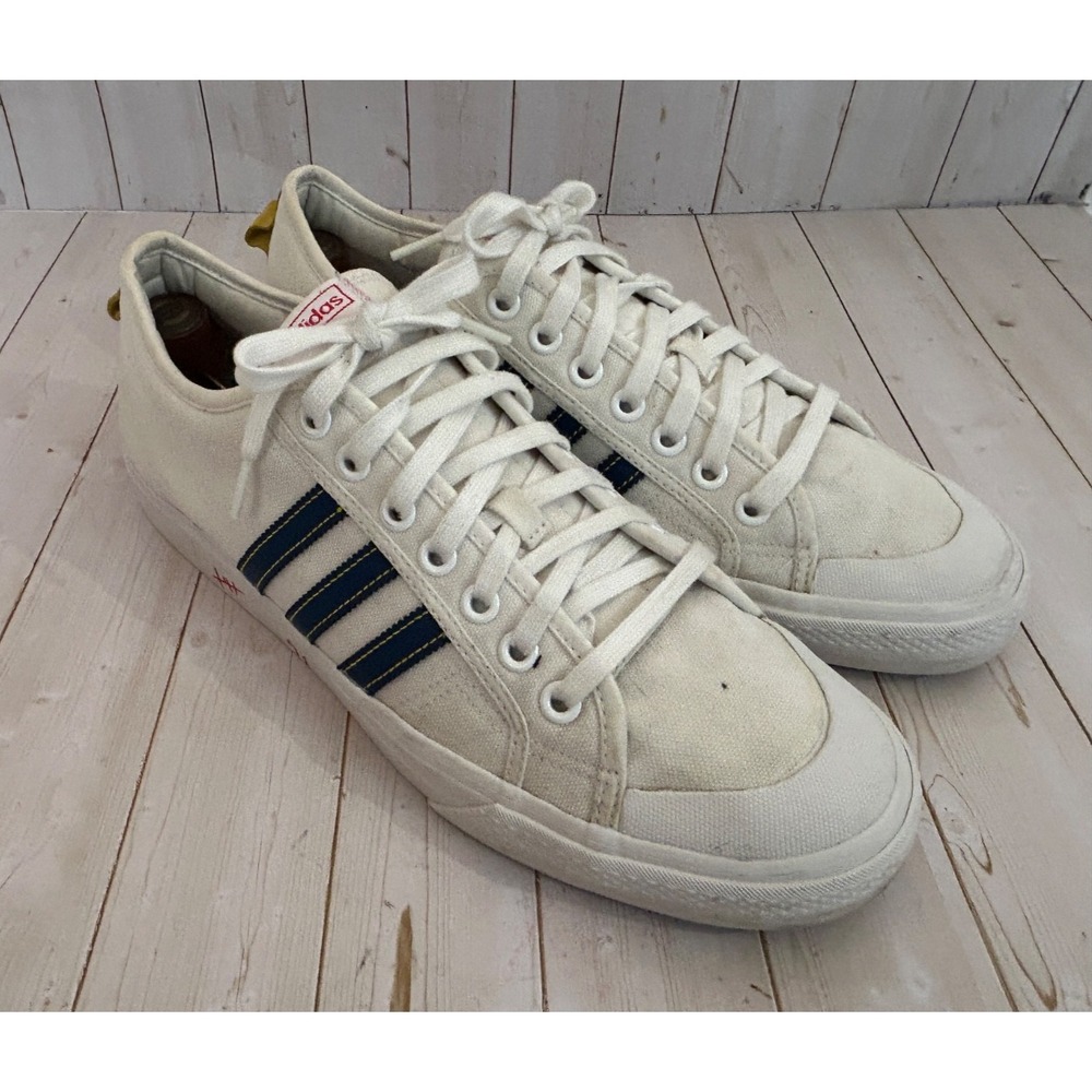 Adidas Nizza Sneakers Mens 13 US White Green Canvas Low Top Lace Up Casual Shoes